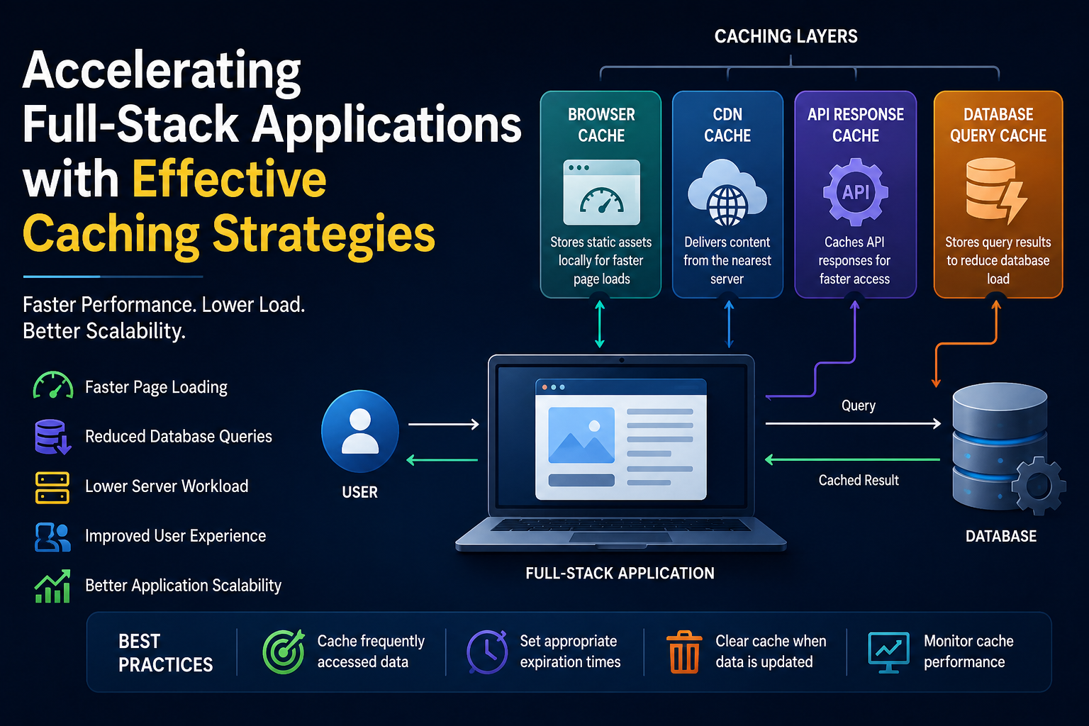 Illustration of caching layers for improving full-stack application performance.